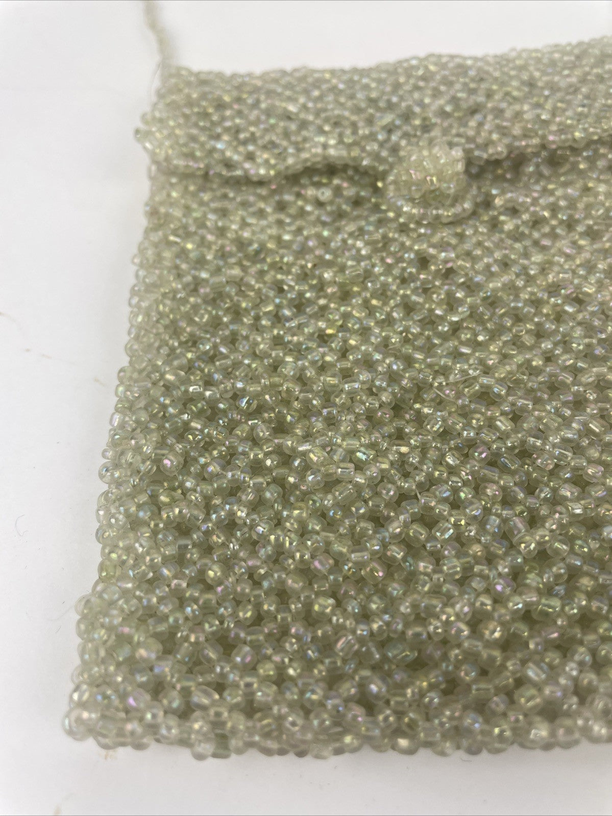 Vintage Small Opalescent Beaded Purse Crossbody Bag Green Pink 5" x 4"