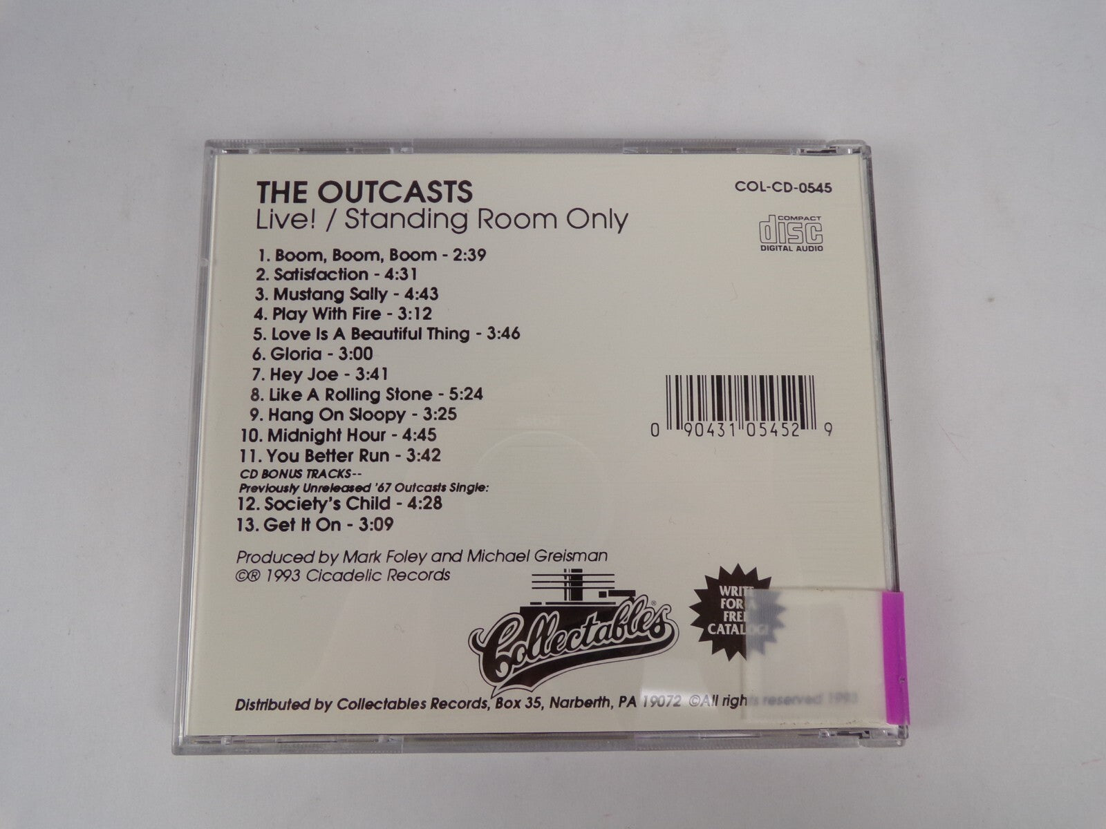 The Outcasts Live ! standing Room Only CD #10