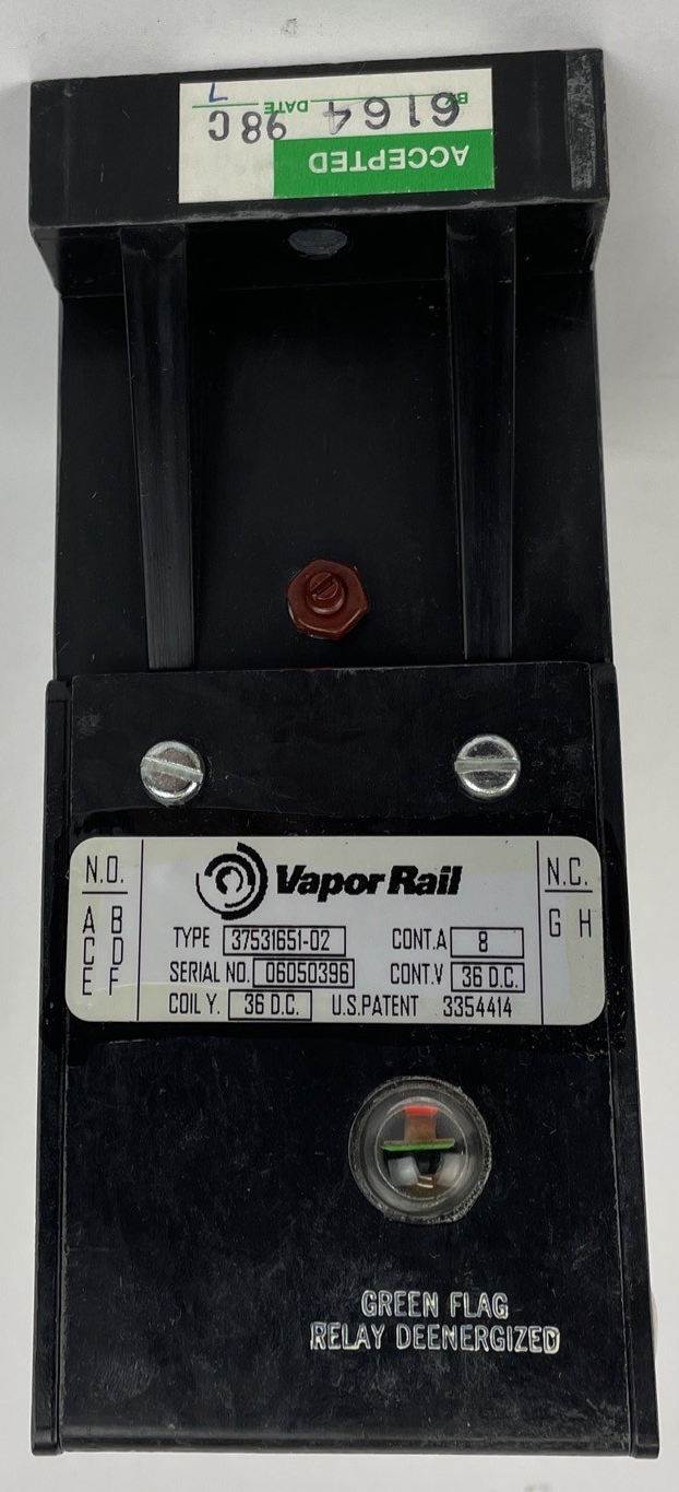 OEM Vapor Rail Corporation Critical Circuit Green Flag De-Energized Relay 36DC