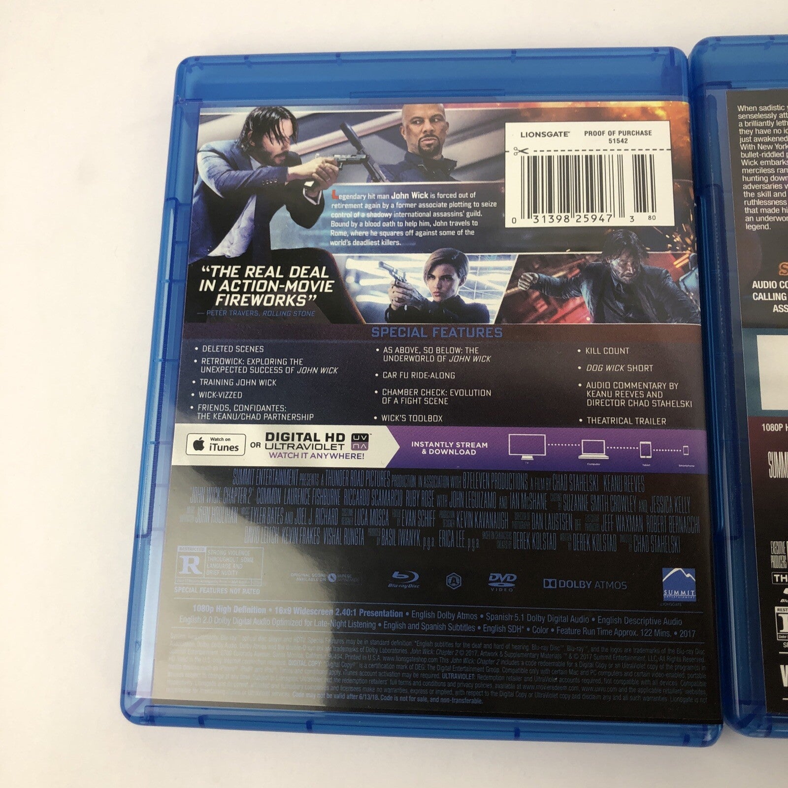 John Wick Keanu Reeves Movies Series 1 Chapter 2 ~ Blue Ray DVD Set Mint Discs