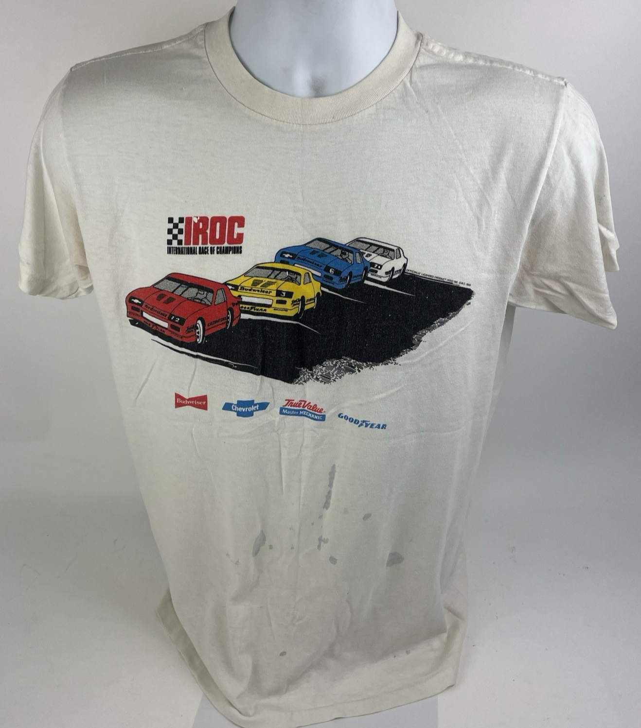Vintage 1988 IROC N Roll Chevrolet Camaro Racing T-Shirt White Size Small Bud