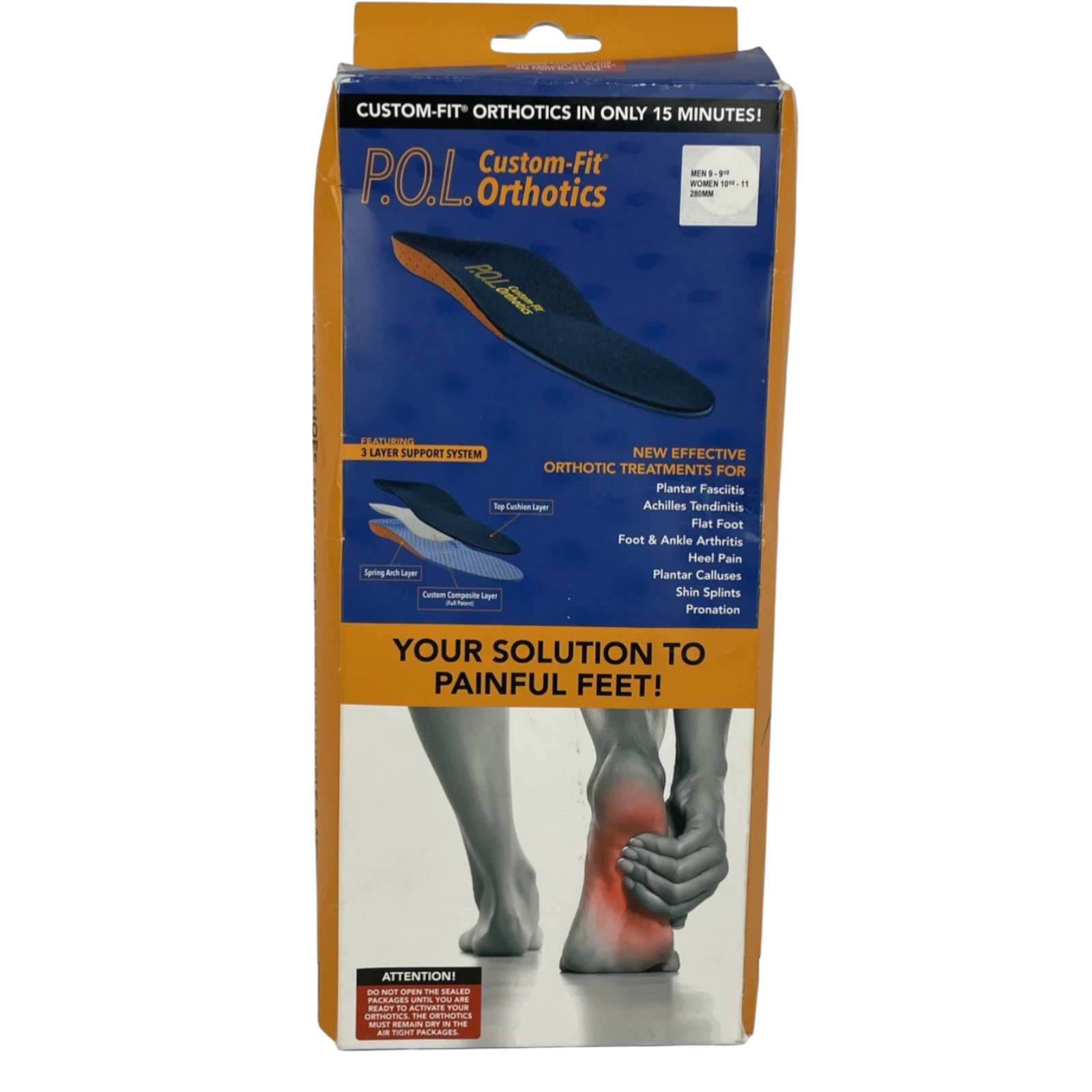 PODITECH P.O.L. Custom Fit Orthotics Men's 9-9.5 Women's 10.5-11 280mm