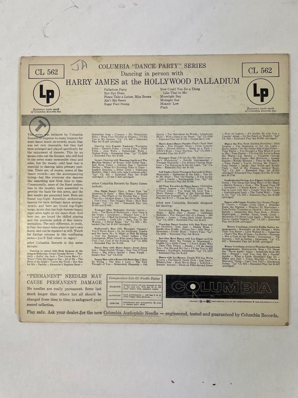 Harry James At The Hollywood Palladium Dance Party Sugar Foot Stomp Vinyl Record