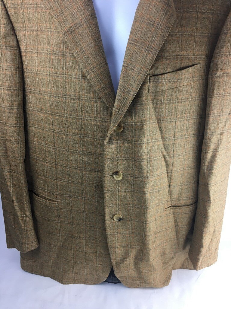 Pal Zileri Mens Suit Jacket Brown Plaid Notch Lapel Lined Virgin Wool Blazer 56