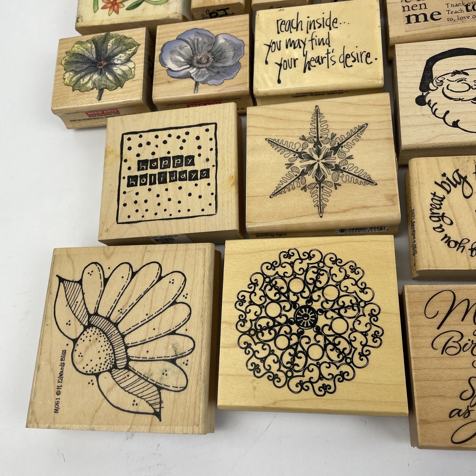 Rubber Stamp Lot of 34 SANTA Flowers Christmas Words Scrapbook Paper New Used
