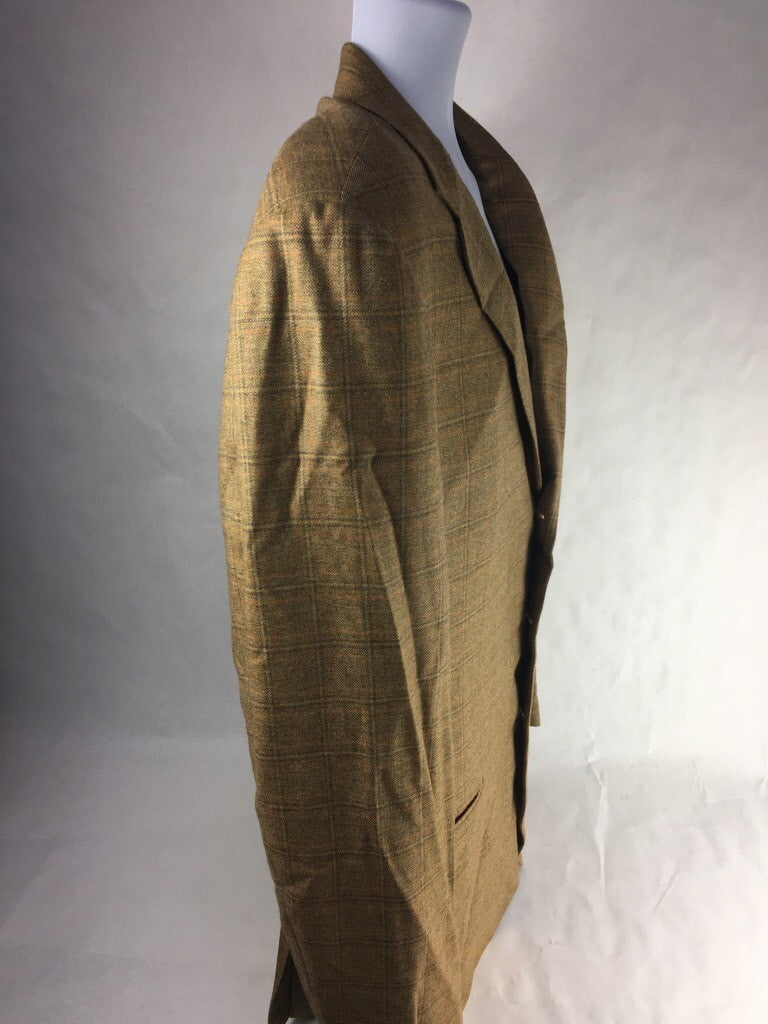 Pal Zileri Mens Suit Jacket Brown Plaid Notch Lapel Lined Virgin Wool Blazer 56