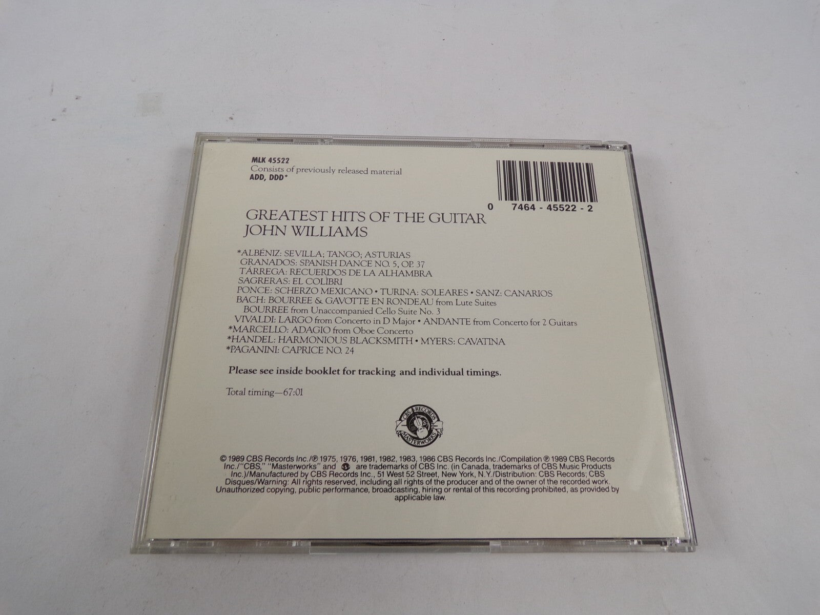 Guitar Greatest Hits 18 Favorites By Albeniz Bach Graados Handel Tarrega CD #43