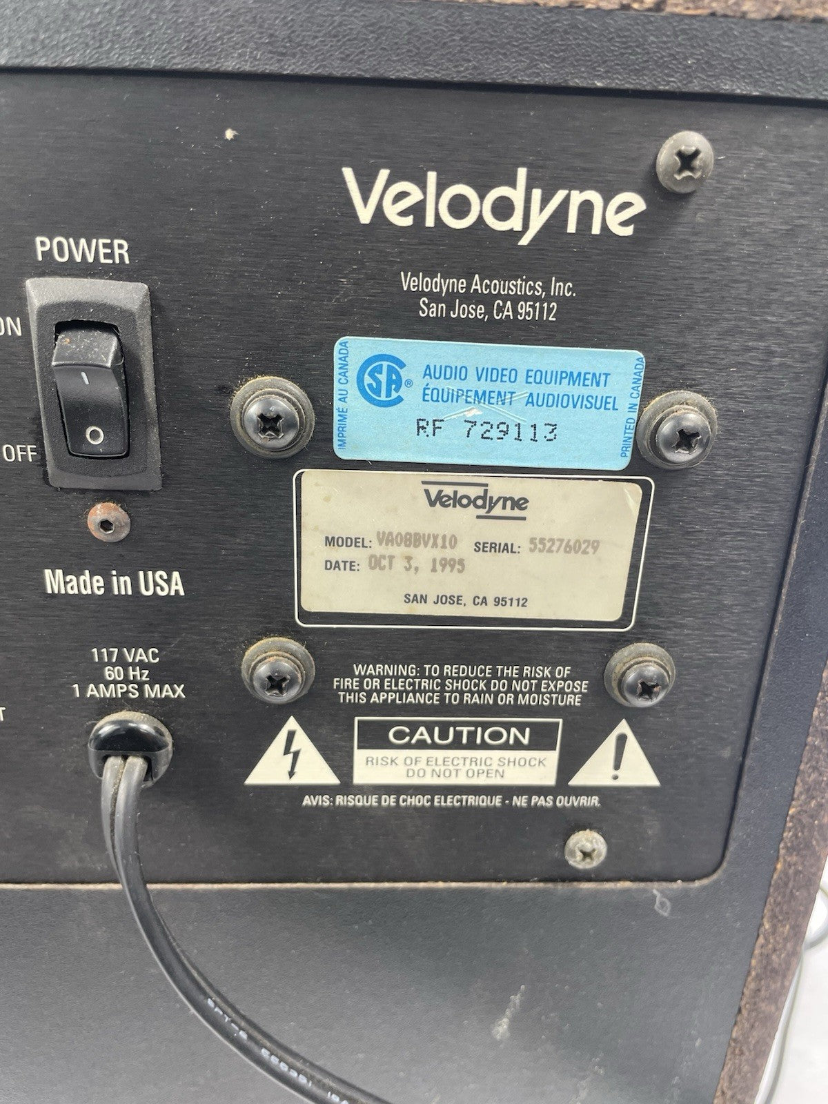 Velodyne Powered Subwoofer – Model: VA08BVX10