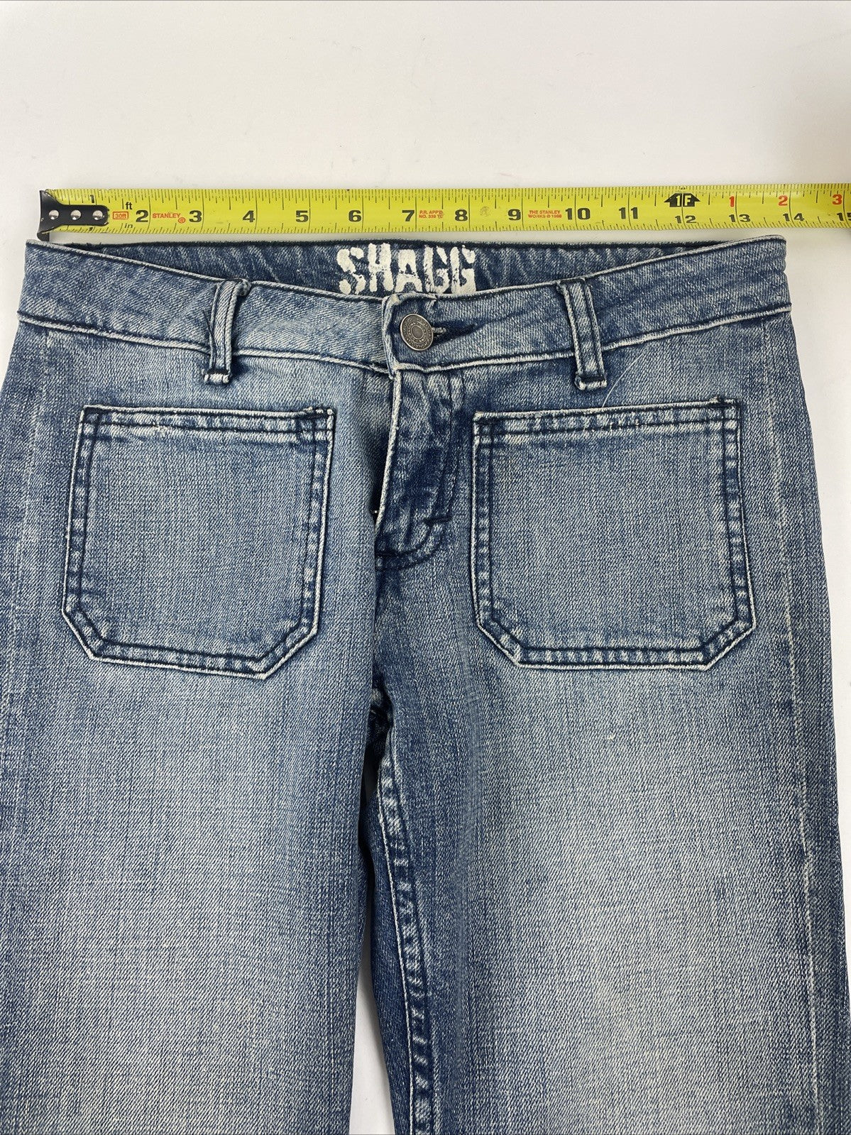 Shagg Denim Los Angeles Y2K Low Rise Bootcut Designer Jeans Sz 25 Light Wash