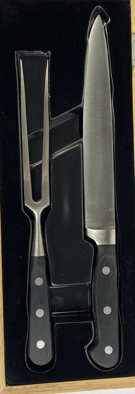 Martha Stewart 2 pc set with 8" Santoku Knife & Carving Fork w Wood Case - LOOK