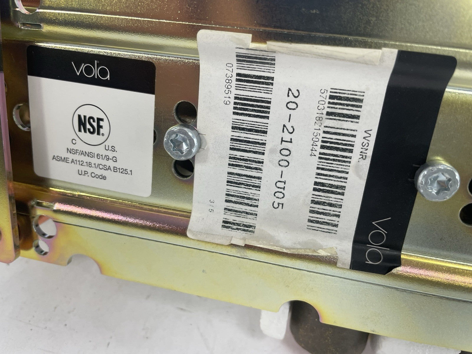 Vola 20-2100-U05 in-wall rough-in stop valve concealed brass plumbing component