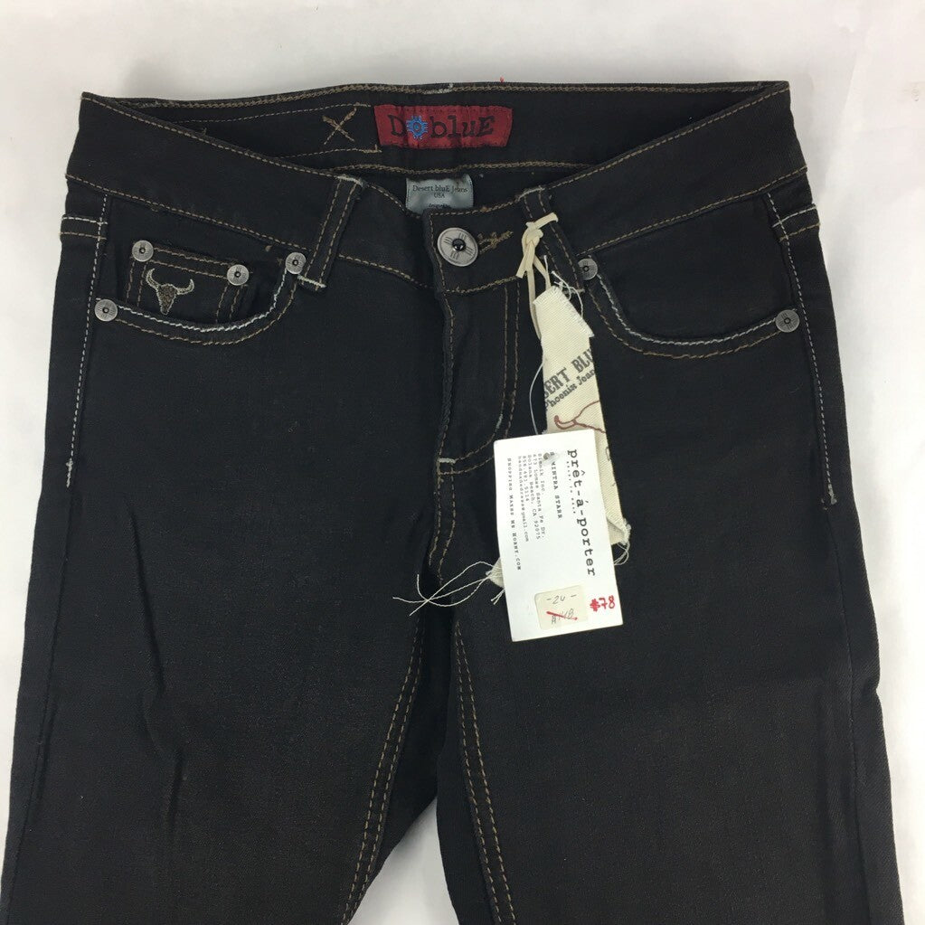 Desert Blue Womens Skinny Jeans Black Embroidery Bull Head Zipper Stretch 26 New