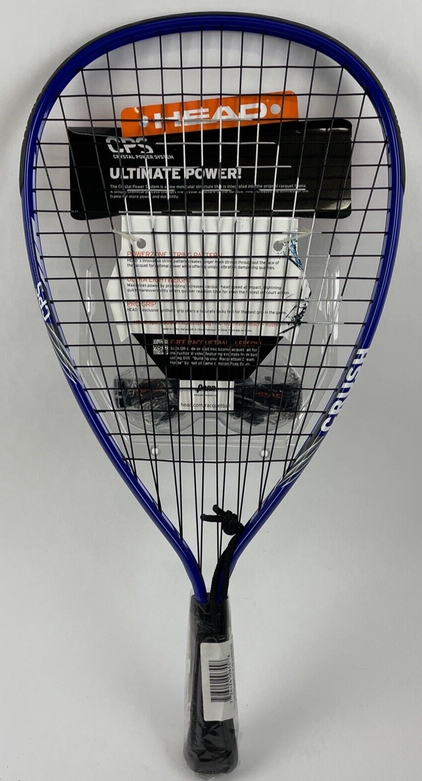 Head CPS Crush racquetball racquet pack with 2 balls and protective goggles.