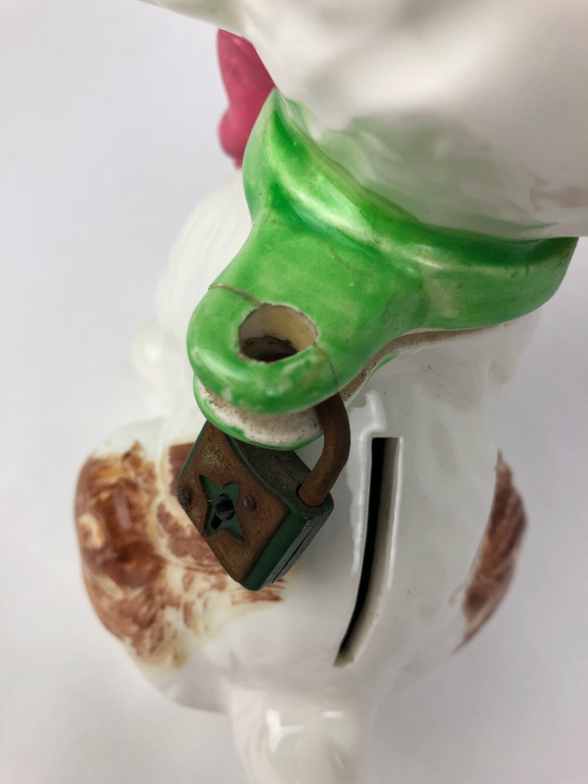 Vtg ESD Lefton Puppy Pal Locking Coin Bank anthropomorphic Japan dog lid rare 7”