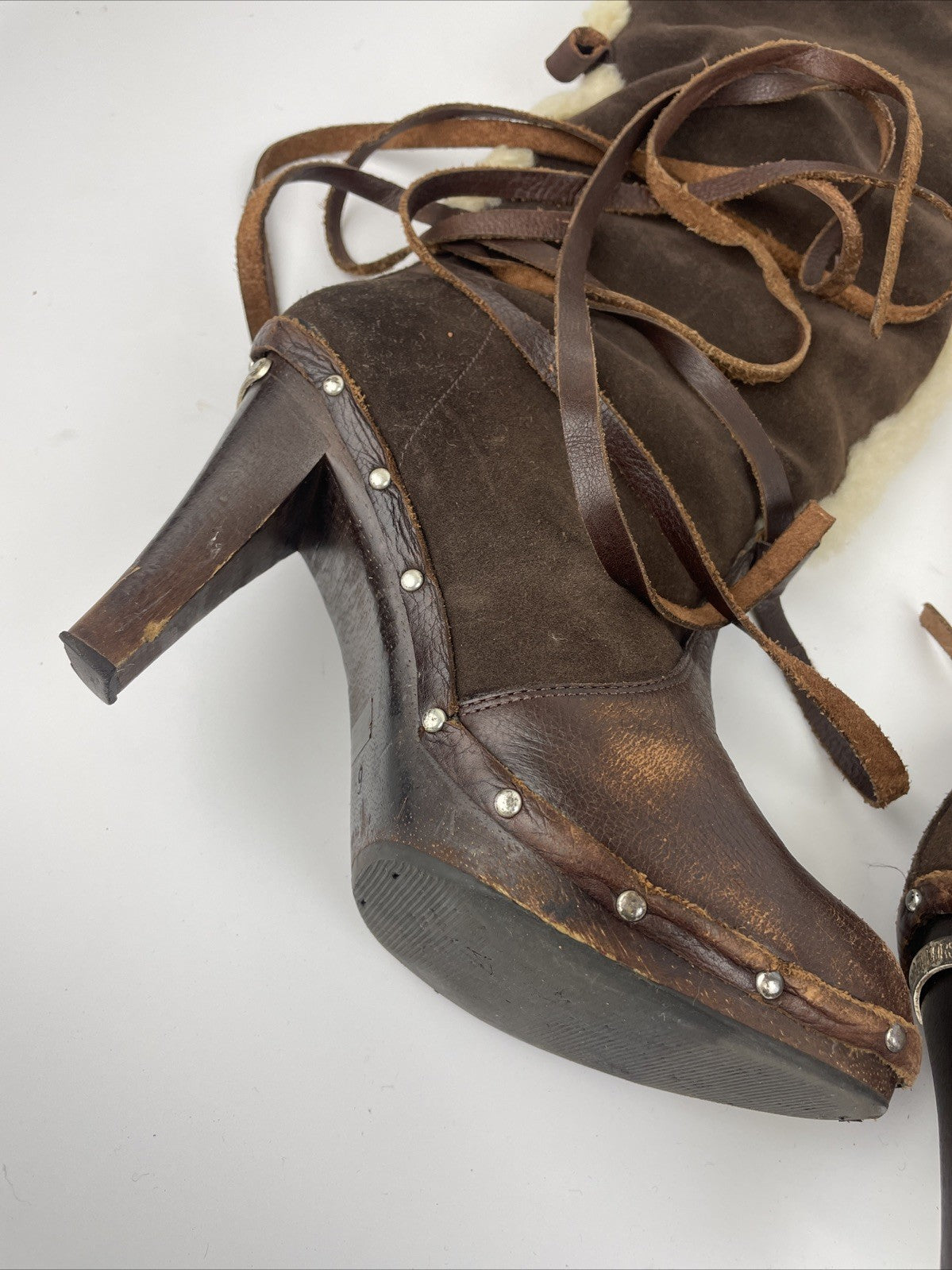 MICHAEL KORS Women's Leather & Sheepskin Shearling Tall Boots 3.5" Heel~Size 6M