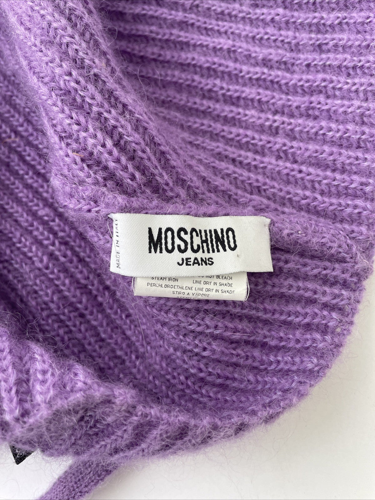 OEM Moschino Knit Mohair Balaclava Hood Hat Natural Women’s Purple Italy OSFM