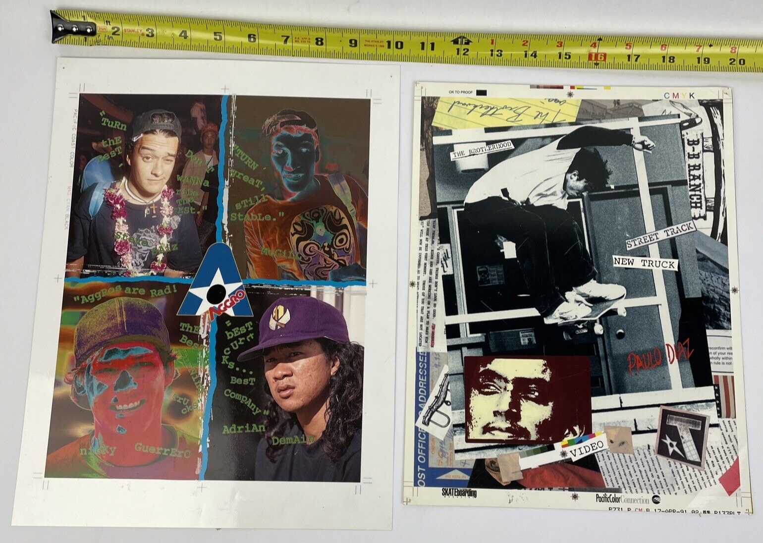 Huge lot of vintage Tracker Trucks trade show display advert proofs and skateboarding memorabilia.
