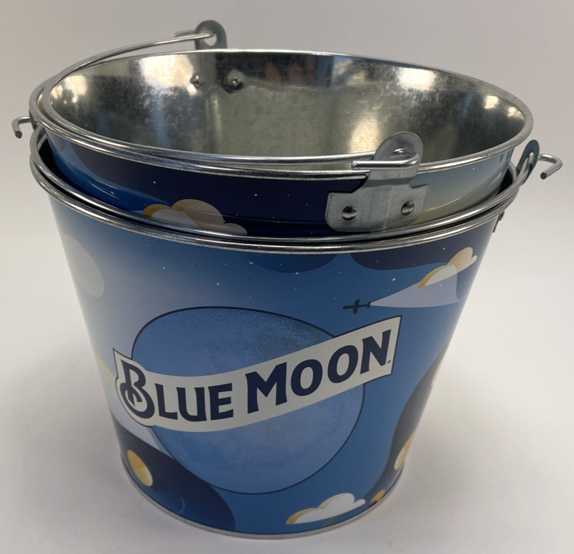 2 x Blue Moon Metal Beer Beverage Drink Ice Cooler Bucket with Handle 7" x 9"