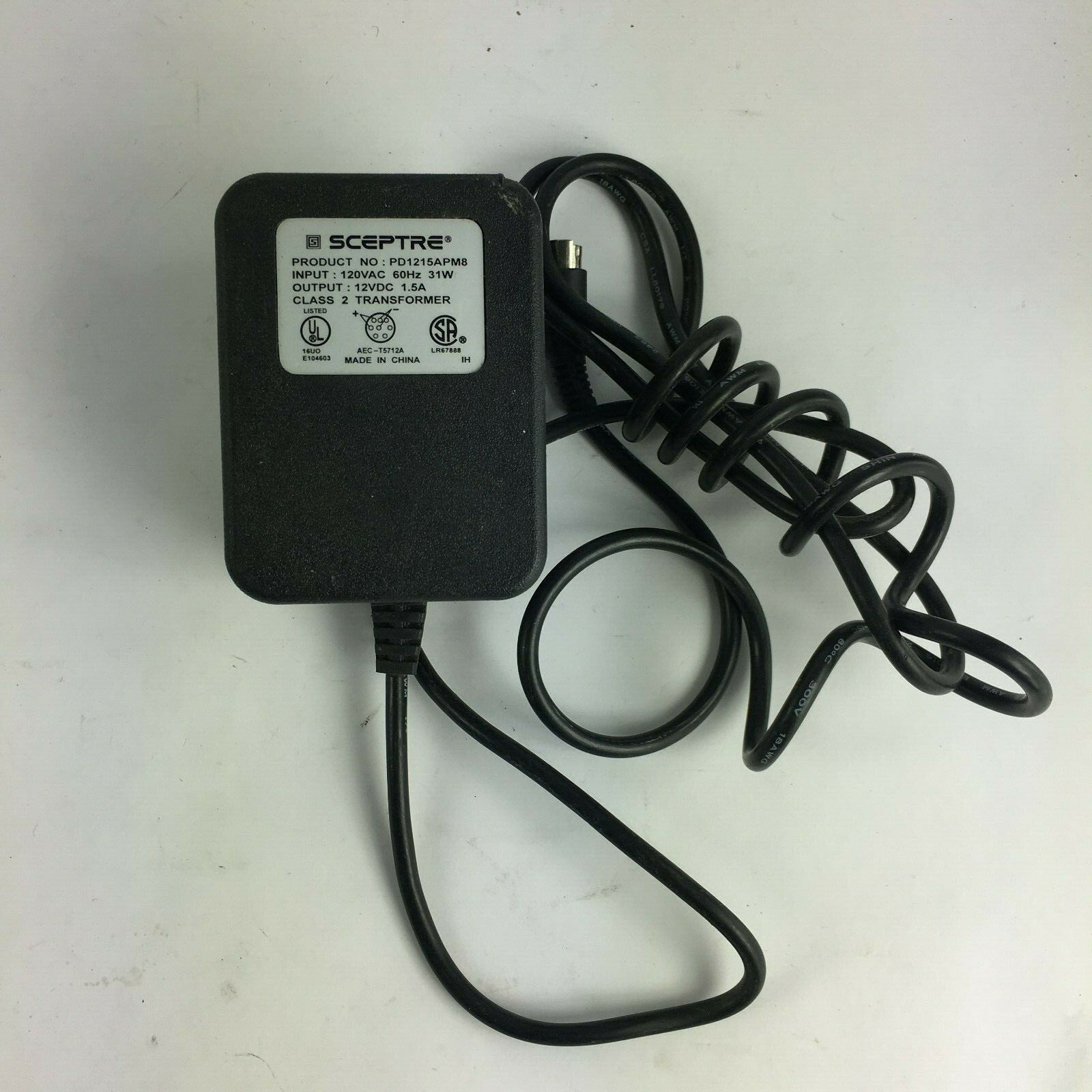 Genuine Sceptre PD1215APM8 Class 2 Output 12V 1.5A Power Supply Adapter A10