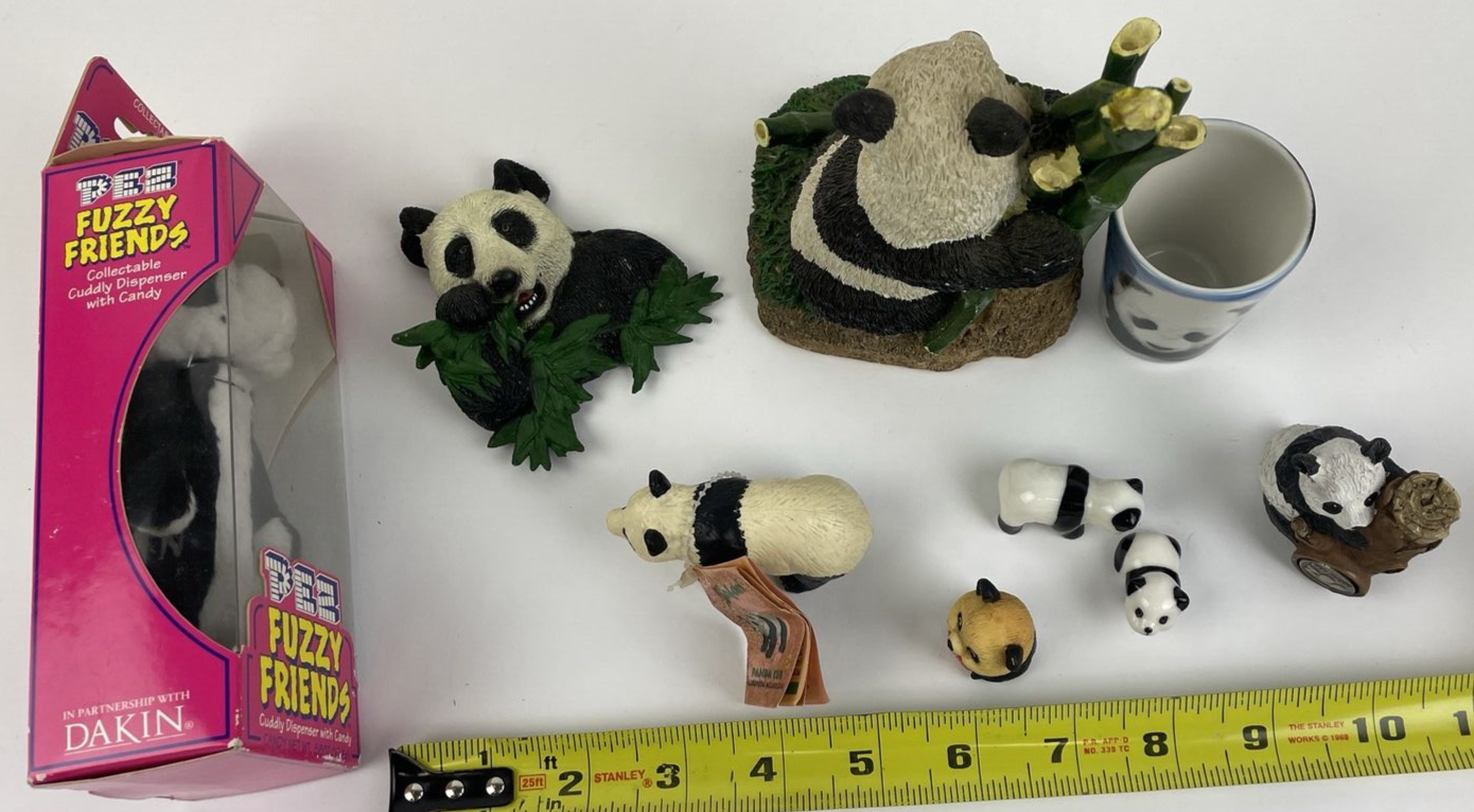 Lot Of 9 x  Assorted Panda Bear Sculpture FIGURINES Gunus Ailuropoda + Furry Pez