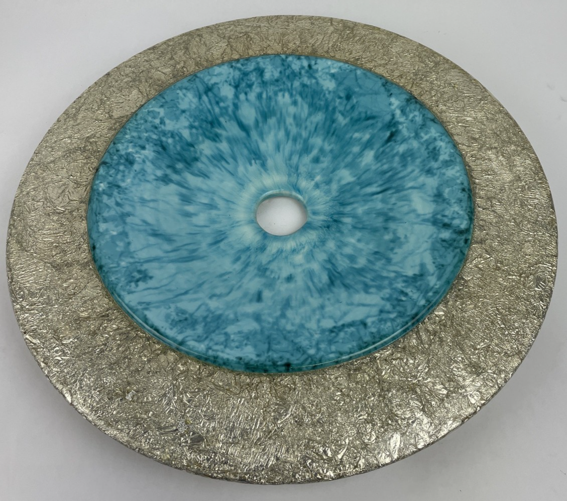 Round Designer Glass Vessel Sink Blue MetallicSilver Modern Decor Design OD 16""