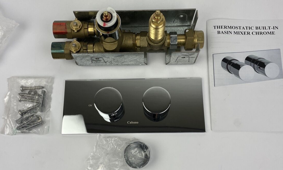 CABANO Designer Built-in Thermostatic Basin Mixer Polished Chrome w Hardware NEW