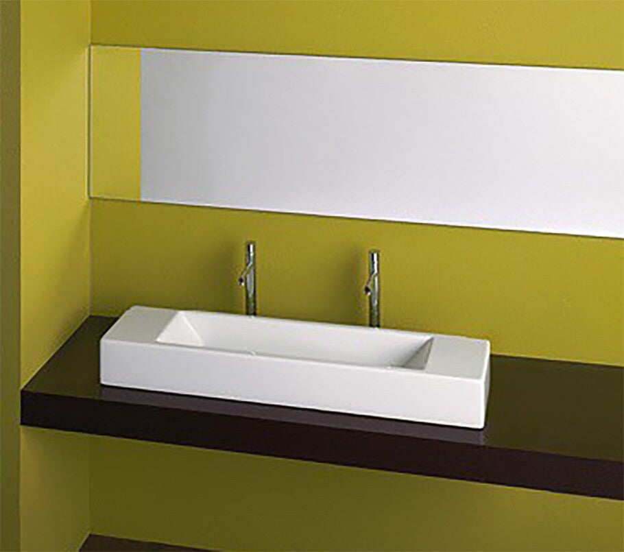 Catalano long rectangular wall mounted ceramic sink 39.5 inch modern bathroom basin white