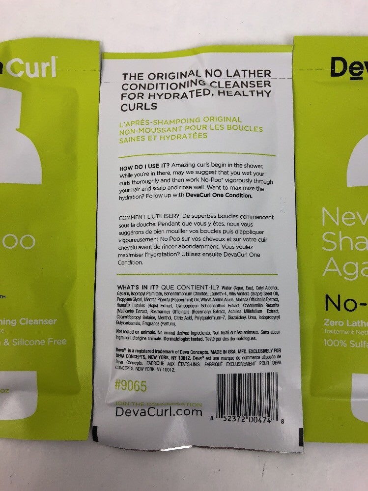 DEVACURL No-Poo Zero Lather Conditioning Cleanser Sample Size 1 fl oz  x 5 Pcks