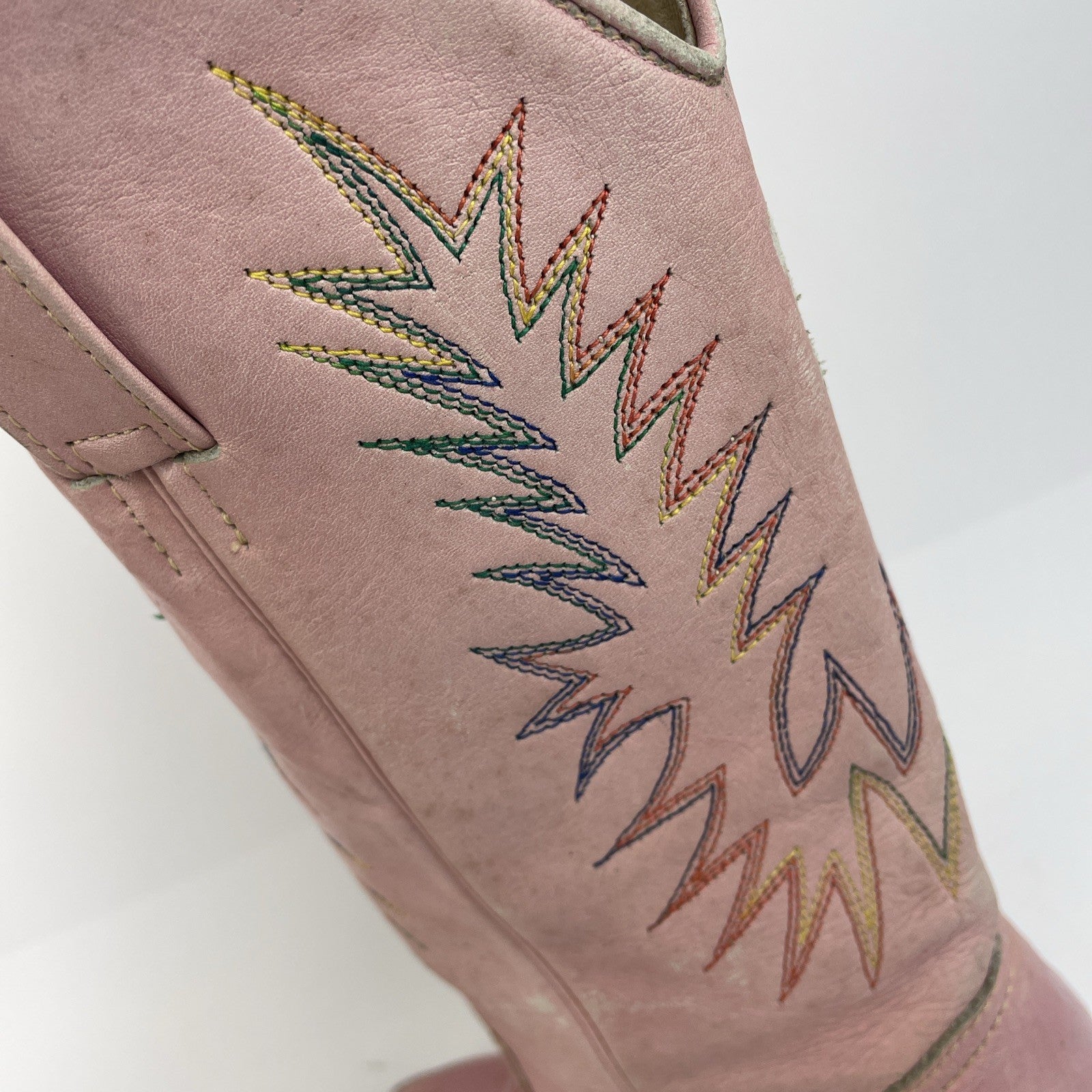 Samello for Circle Kane Cowboy Boots Pink w Rainbow embroidery Sz 7M Brazil Made