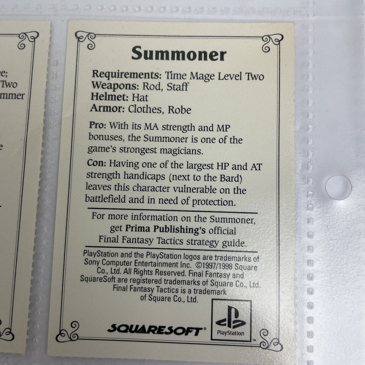 6 x Final Fantasy Tactics Playstation 1 EB Games Squaresoft Promo Trading Cards