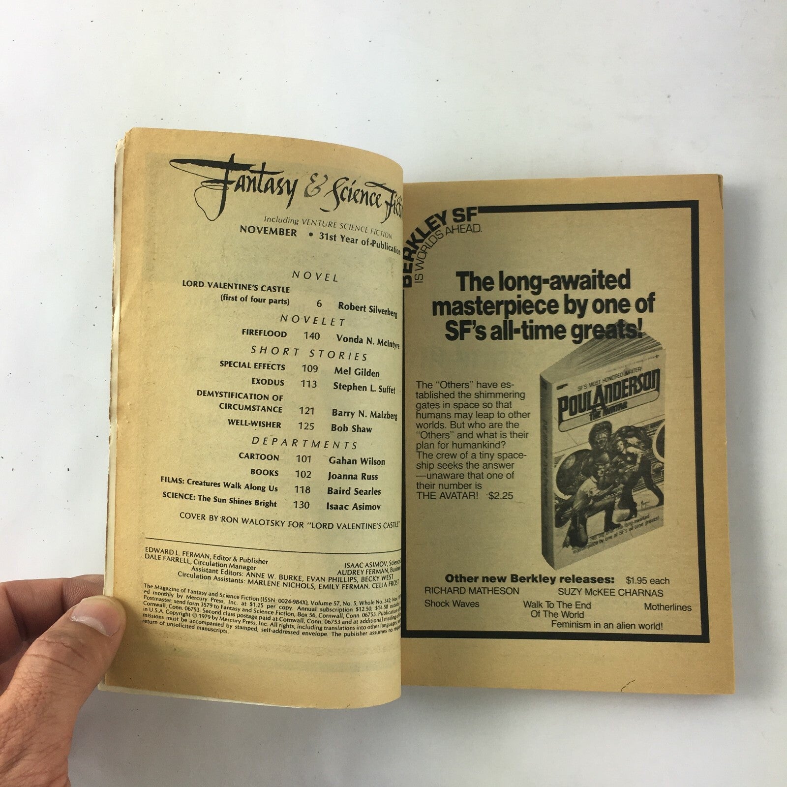 November Fantasy&Science Fiction Magazine Lord ValentinesCastle RobertSilverberg