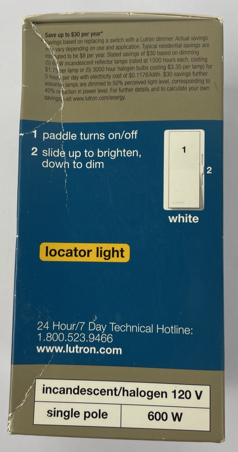OEM Lutron Diva 600W Dimmer Wall Switch White DV-600PR-WH
