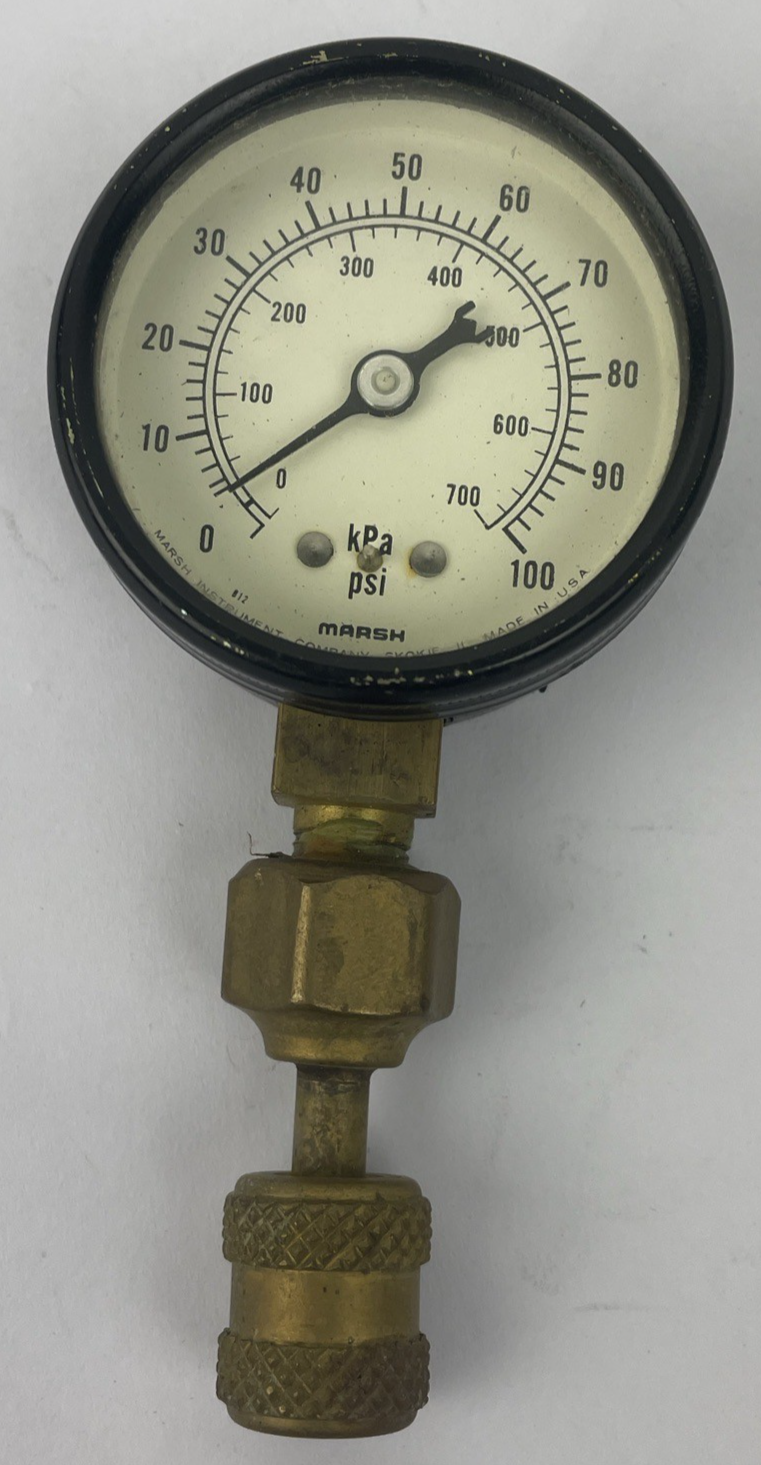 Vintage Marsh Instrument Co Pressure Gauge Black 0-100 2 ” w Compression Fitting