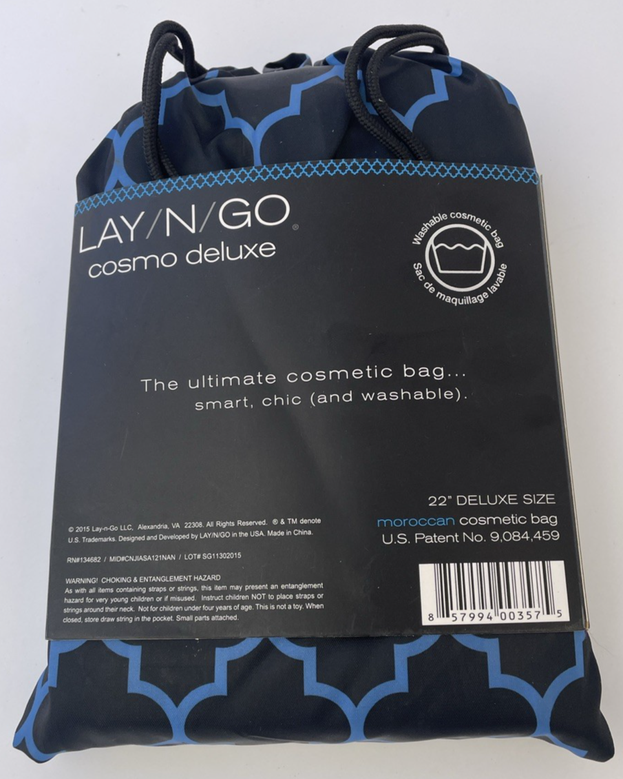 LAY/N/GO Cosmo Deluxe Washable Cosmetic Bag Blue 22" (56cm) Deluxe Size - NWT