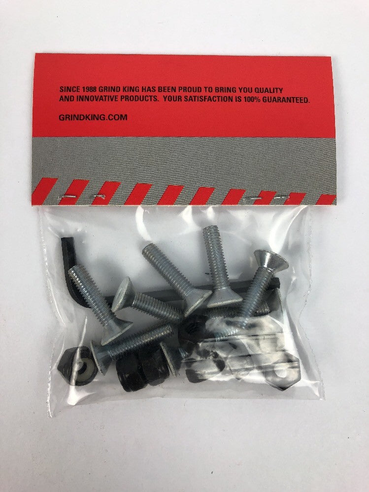 Grind King 7/8-inch silver Allen head skateboard hardware with white top bolts.
