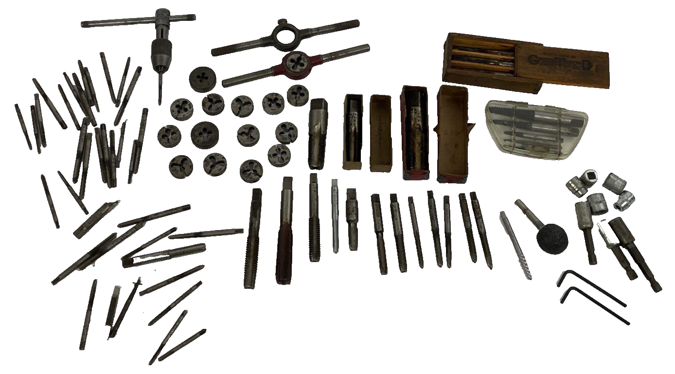 Vintage Tap & Die Mixed Lot 75 + Greenfield West Germany R&N Handle w Case LOOK