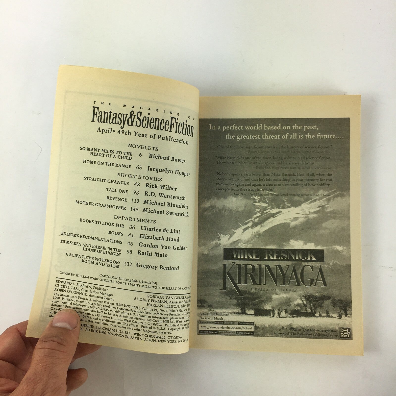 April Fantasy & Science Fiction Magazine Michael Swanwick Richard Bowes lizabeth