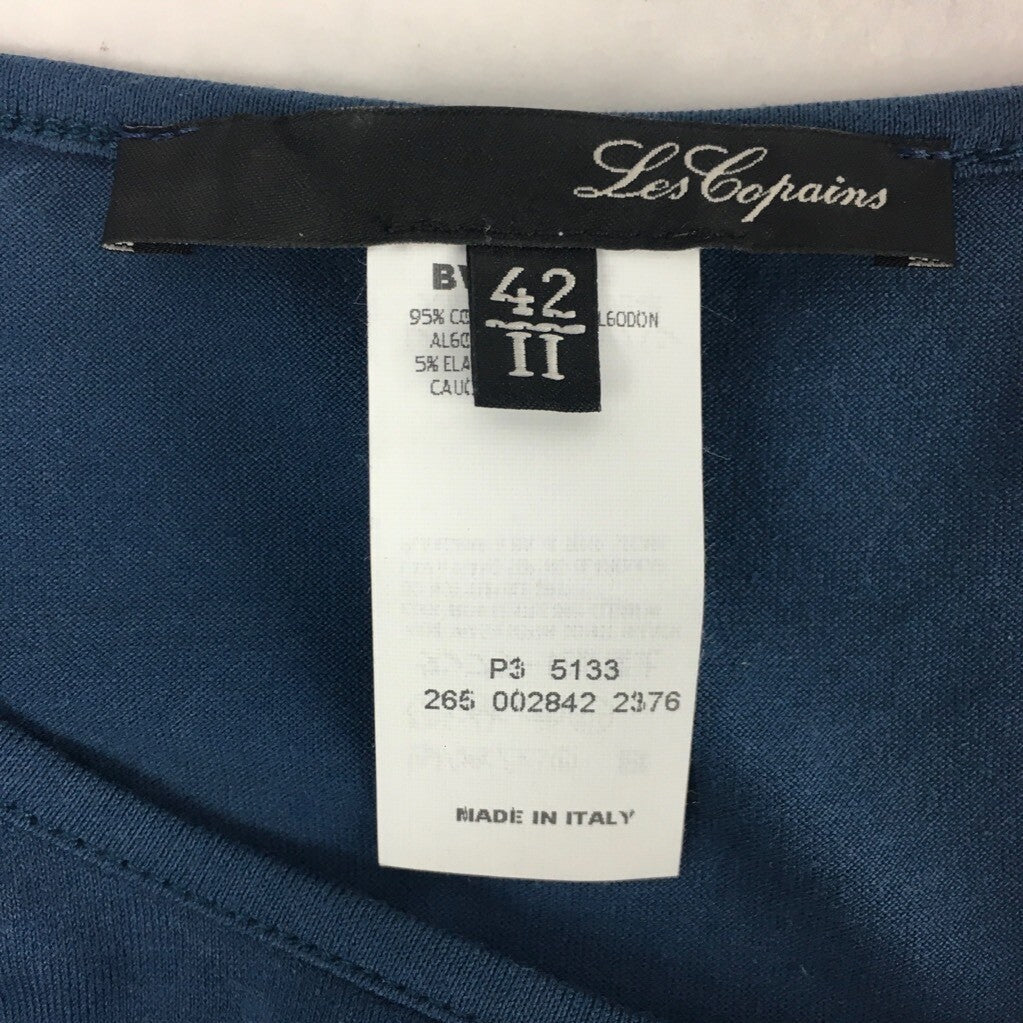 Les Copains Womens Basic T-Shirt Navy Blue Crew Neck Stretch Cotton Blend Tee 42