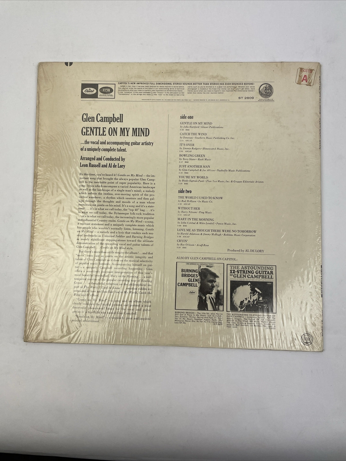GLEN CAMPBELL " GENTLE ON MY MIND " ST-2809 LP VINYL RECORD - VGC
