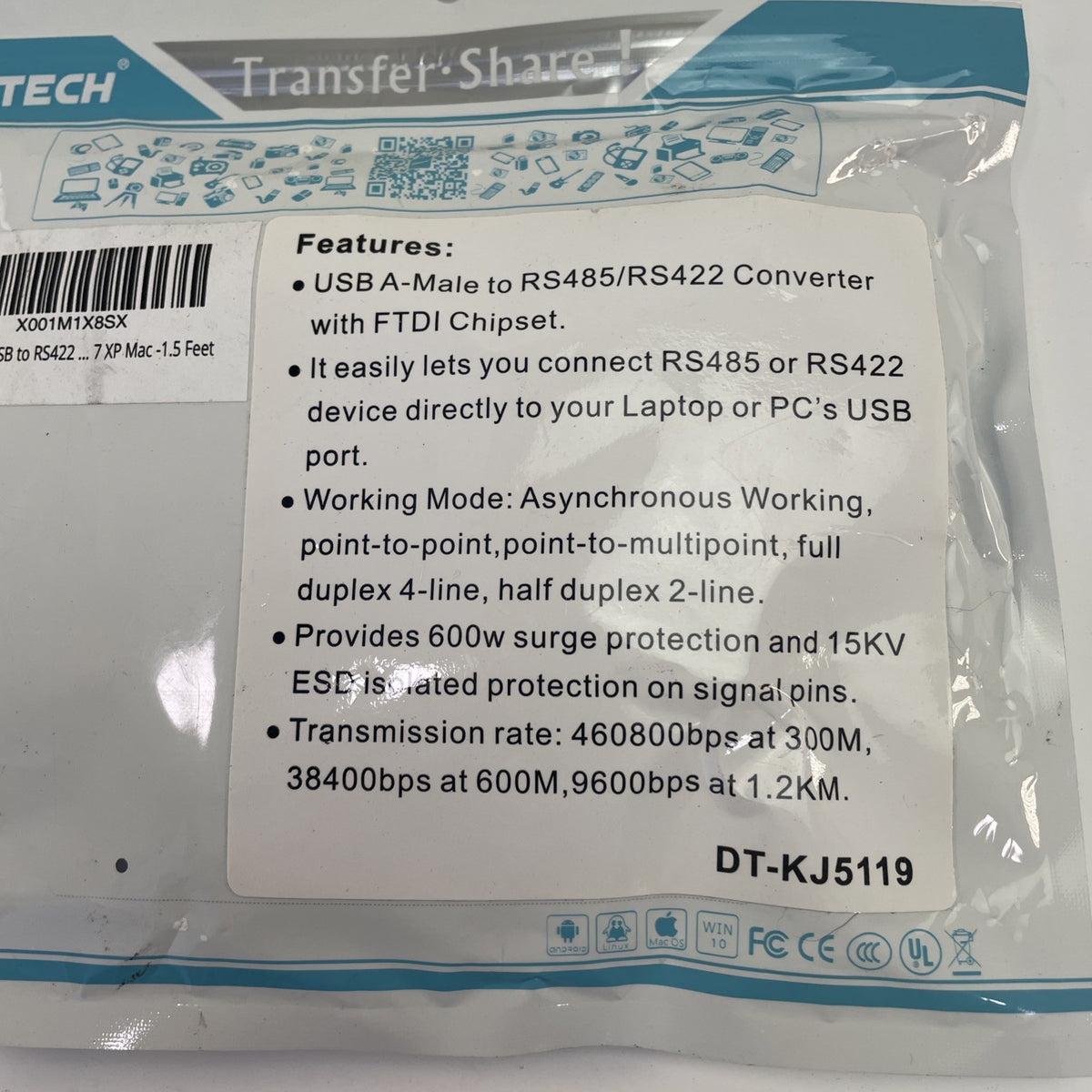 DTECH USB to RS422 RS485 Serial Port Adapter Cable w FTDI Chipset 5 Black Silver