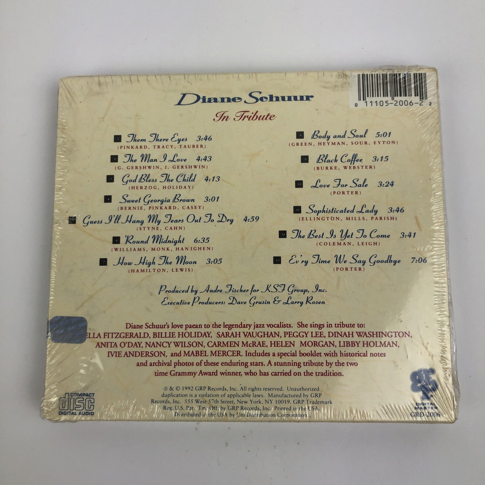 In Tribute - Music CD - Schuur, Diane -  1992-03-17 - Grp Records Brand New #12