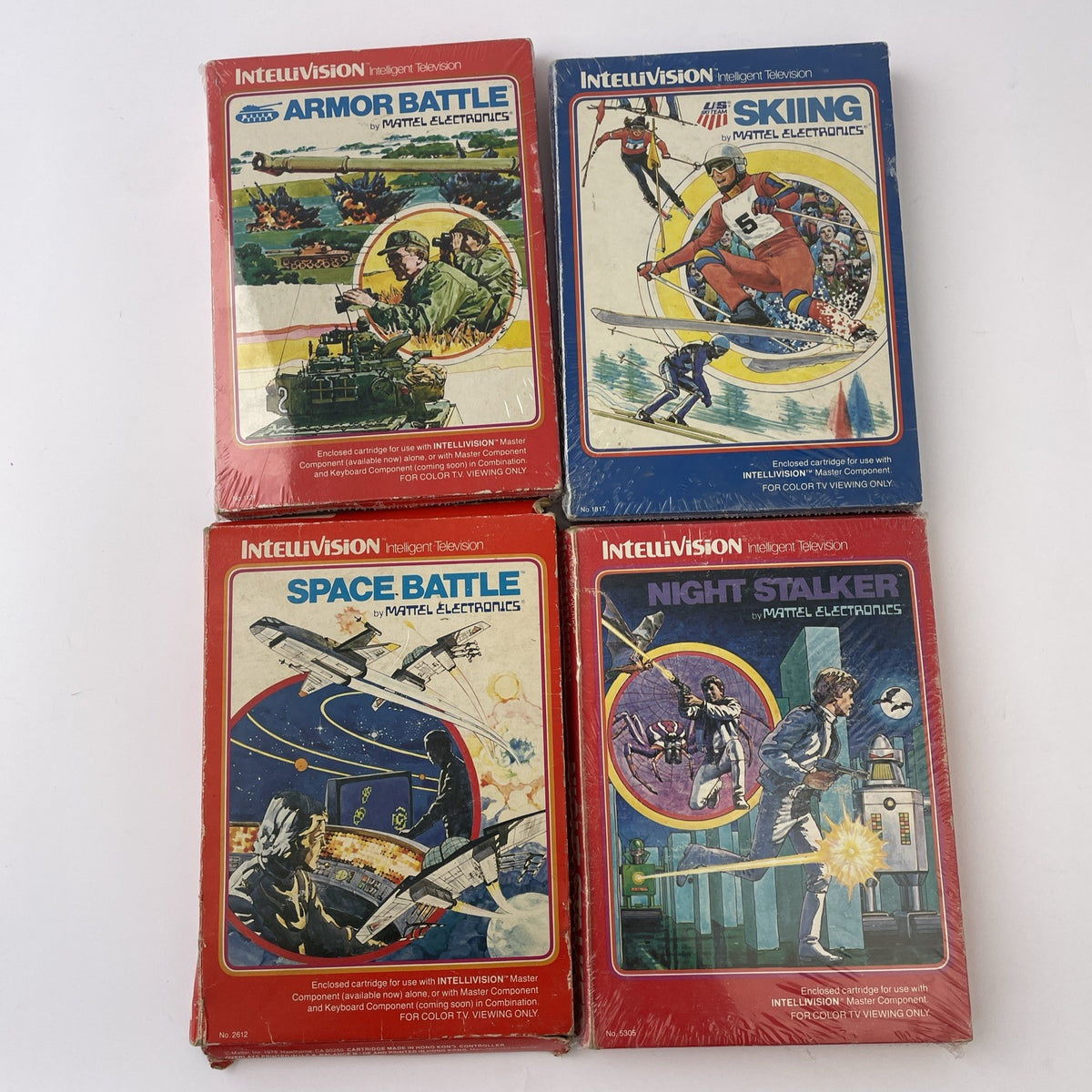 4 x INTELLIVISION Mattel Electronics Games Night Stalker Space Battle US Skiing+