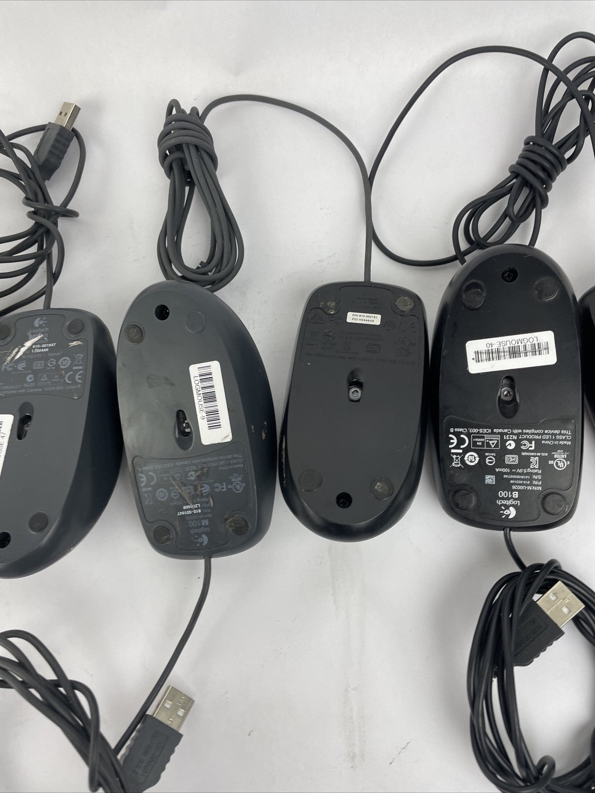 Lot of 11 Logitech Optical Corded Mouse USB 3 Button Computers B100 M100 Assorte
