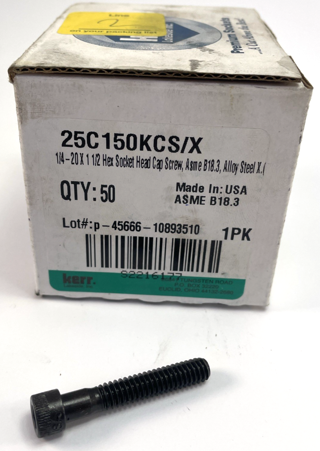 Kerr 25C150KCS/X  1/4-20 x 1.5" SHCS Socket Head Cap Screw Lot Of 50