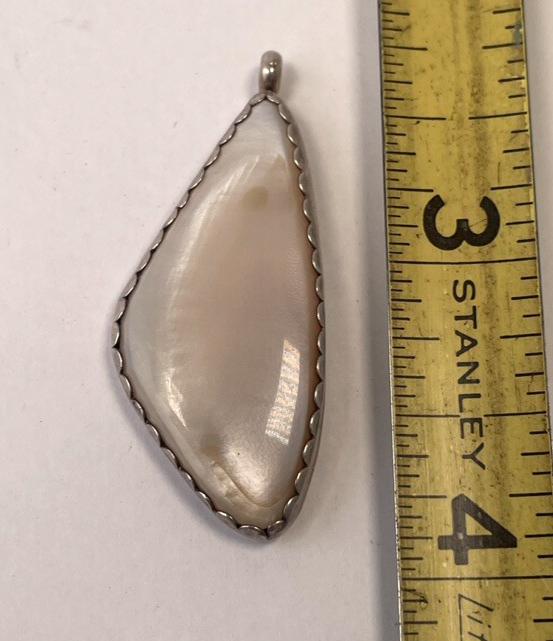 Native American Navajo Sterling Silver 925 Mother of Pearl Necklace Pendant 1.7"
