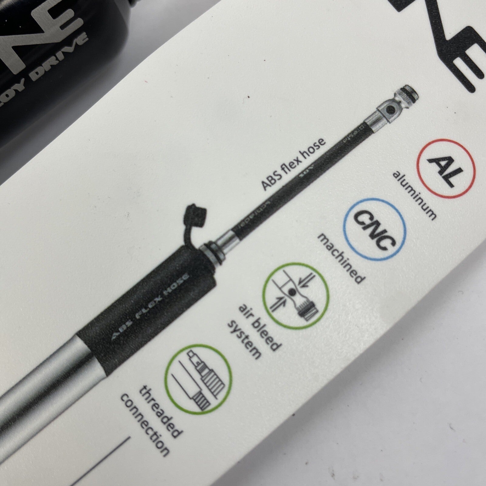 Lezyne Alloy Drive medium black CNC aluminum bicycle hand pump with ABS Flex Hose.