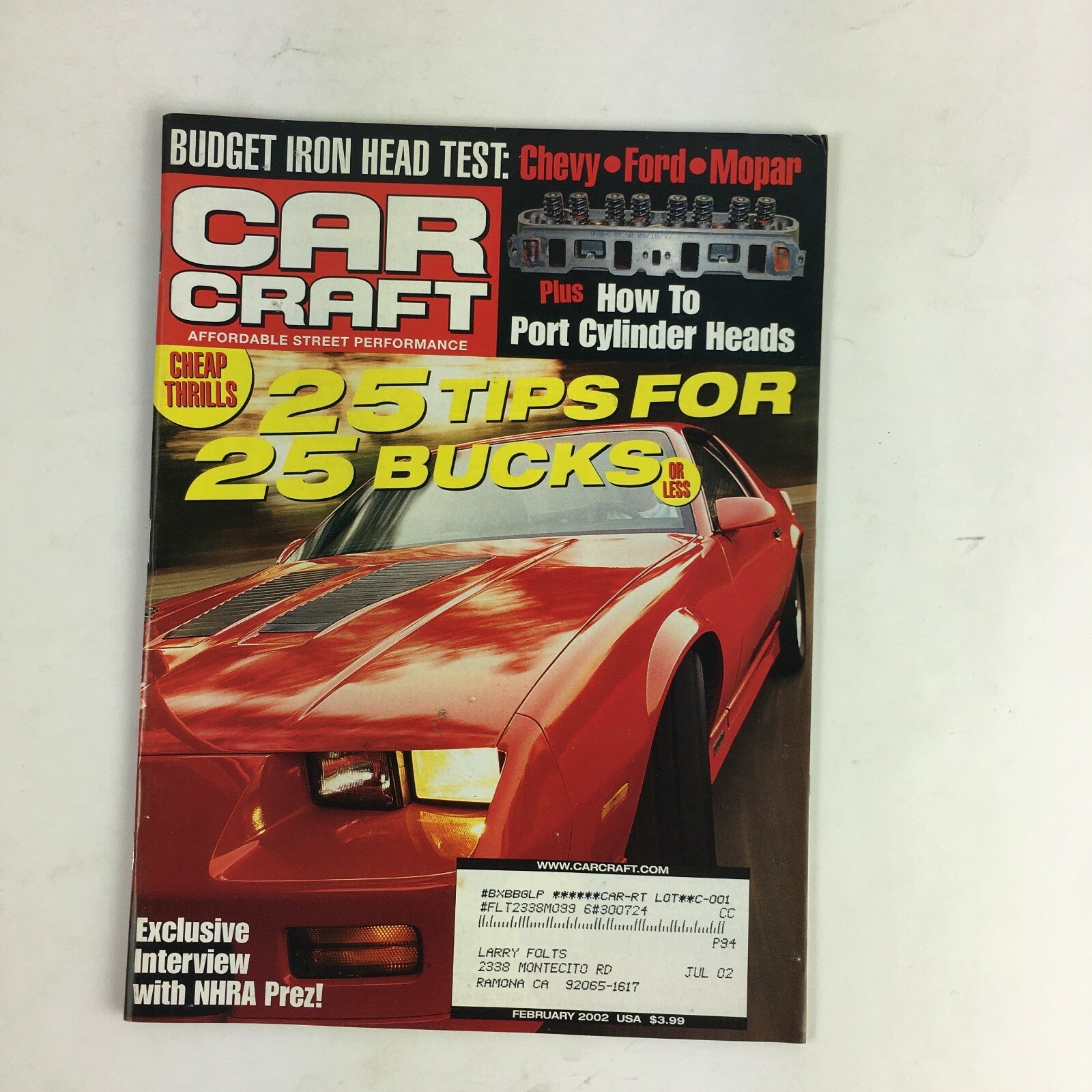 February 2002 Car Craft Magazine 25 Tips For 25 Bucks Interview With NHRA Prez! 