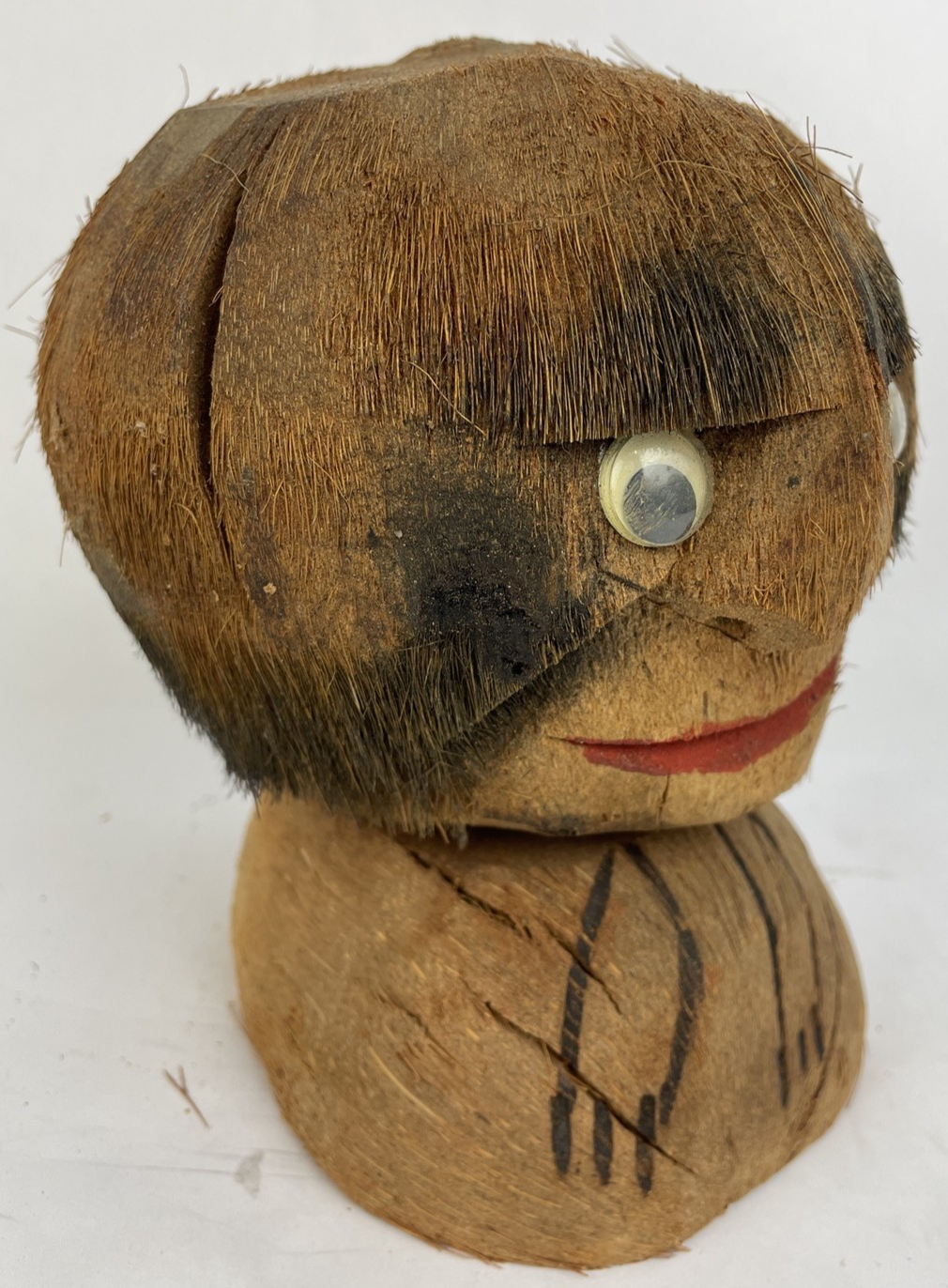Coconut Carved Hand Made Tribal Native Head Decor Google Eyes Very Creepy