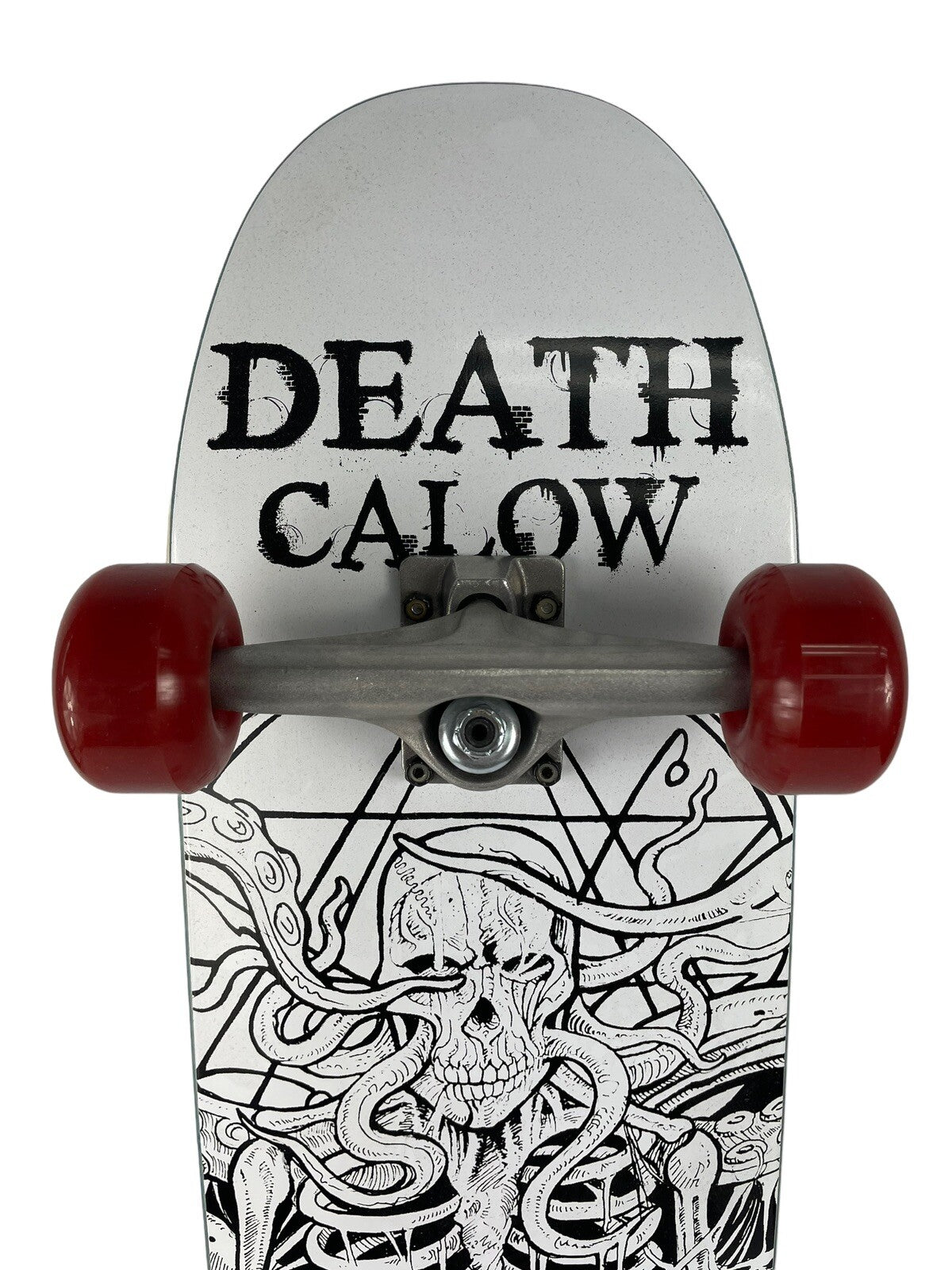 Death Skateboards Calow Gate Skulls complete skateboard 8.9 x 32.5-inch pool shape with ready-to-ride setup.