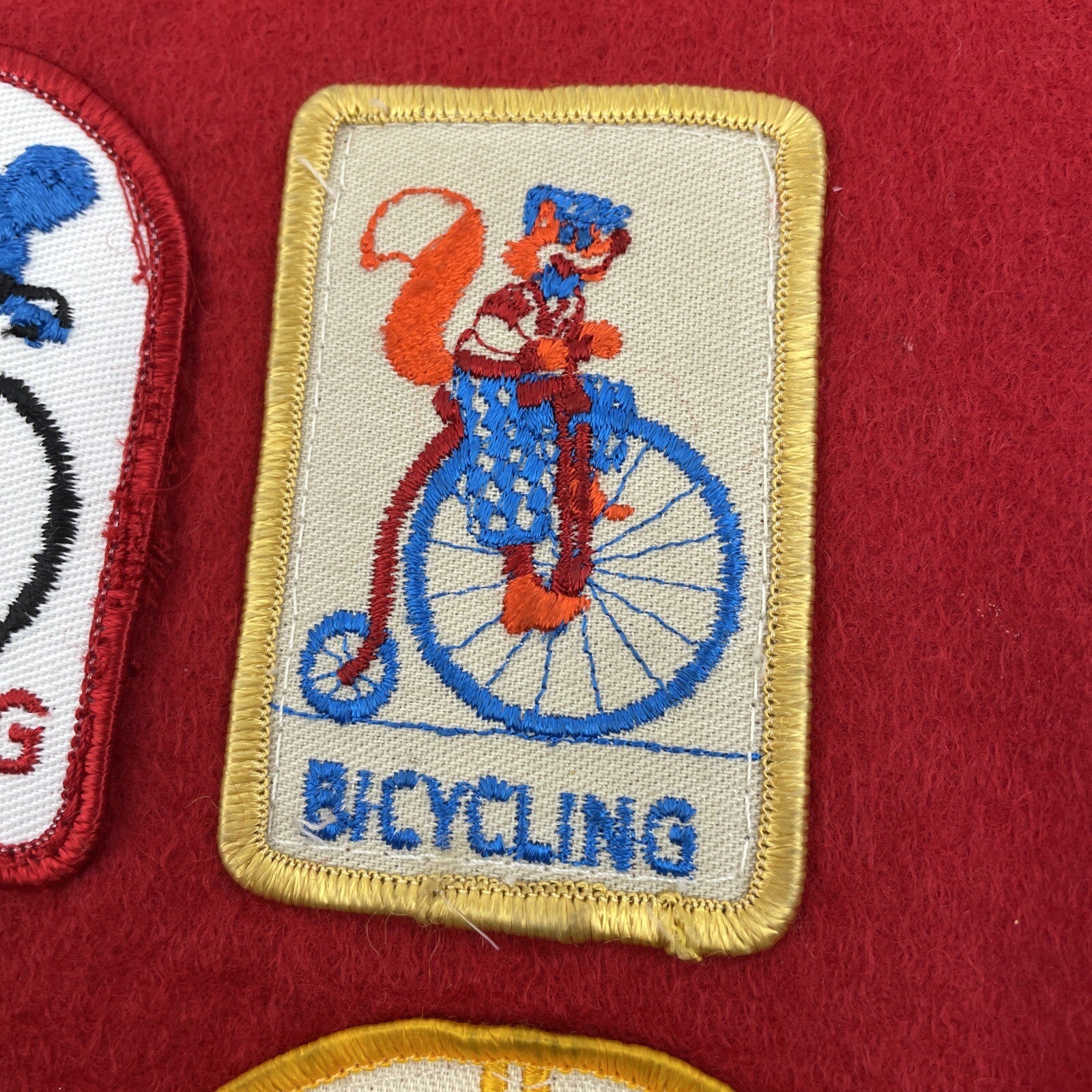 Vintage 1980's Red Felt Boy Scout Vest With 7 Patches 89 Olympics Pinewood Derby